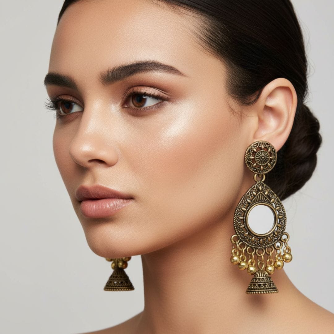 Antique Mirror Jhumkas