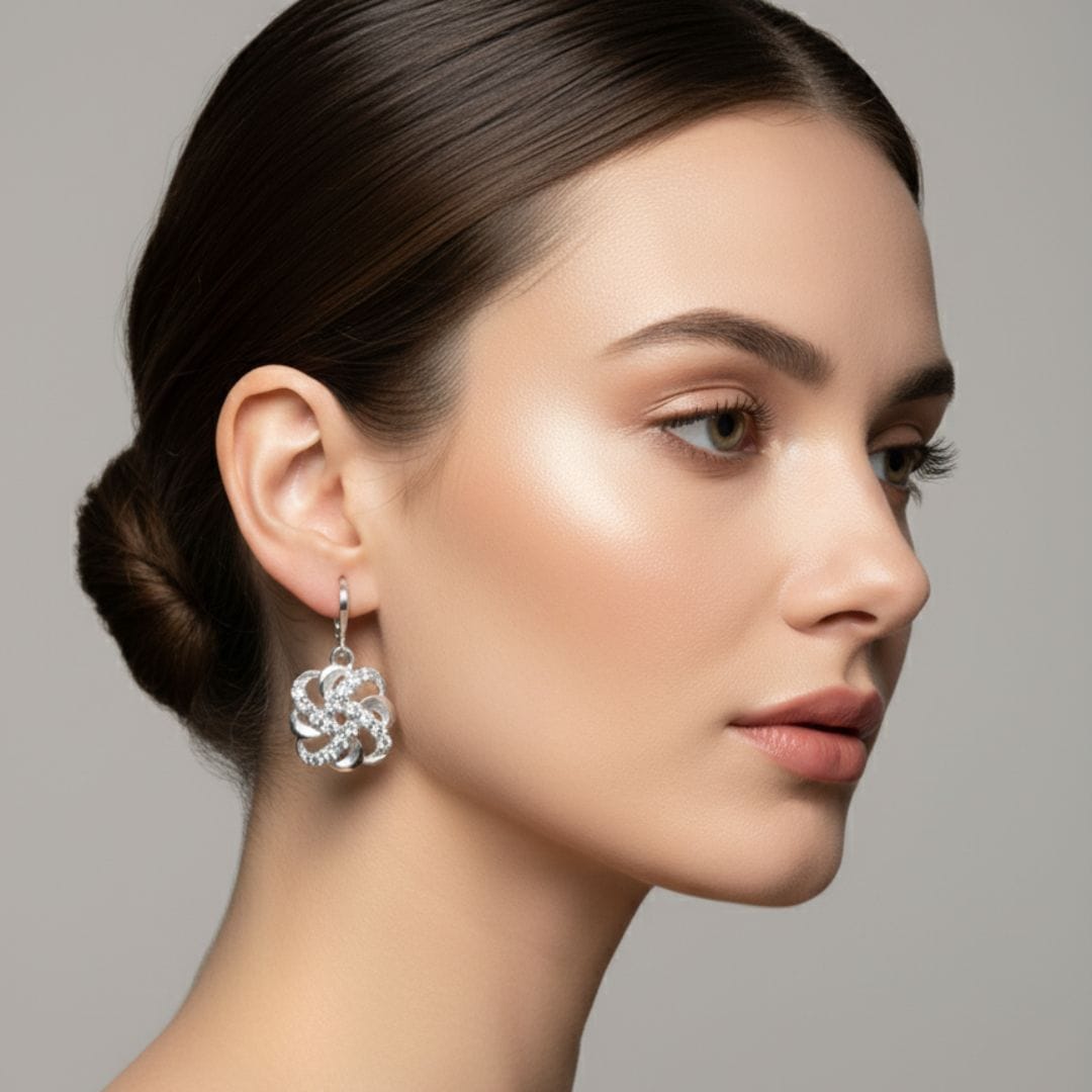 Pave Flower Dangle Earrings