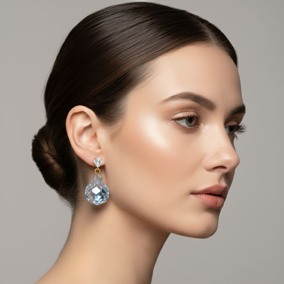 Blue Crystal Orb Drop Earrings