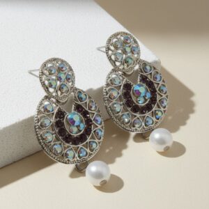 Round Crystal and Pearl Dangle Earrings