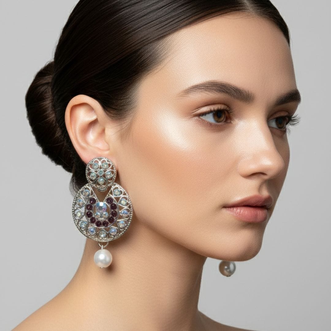 Round Crystal and Pearl Dangle Earrings