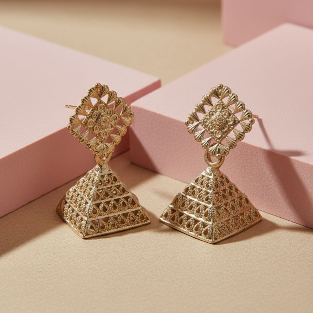 Gold Filigree Pyramid Earrings