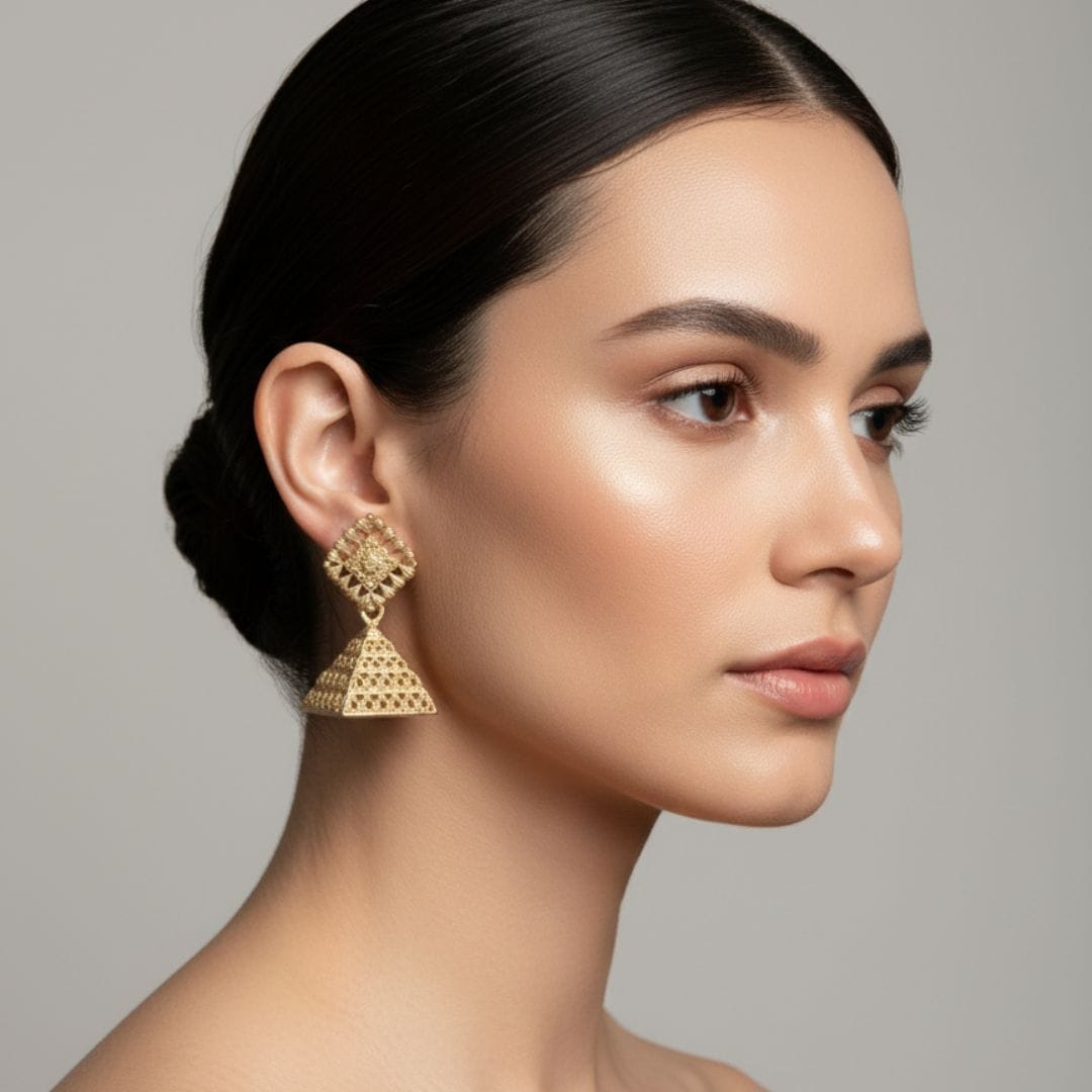 Gold Filigree Pyramid Earrings