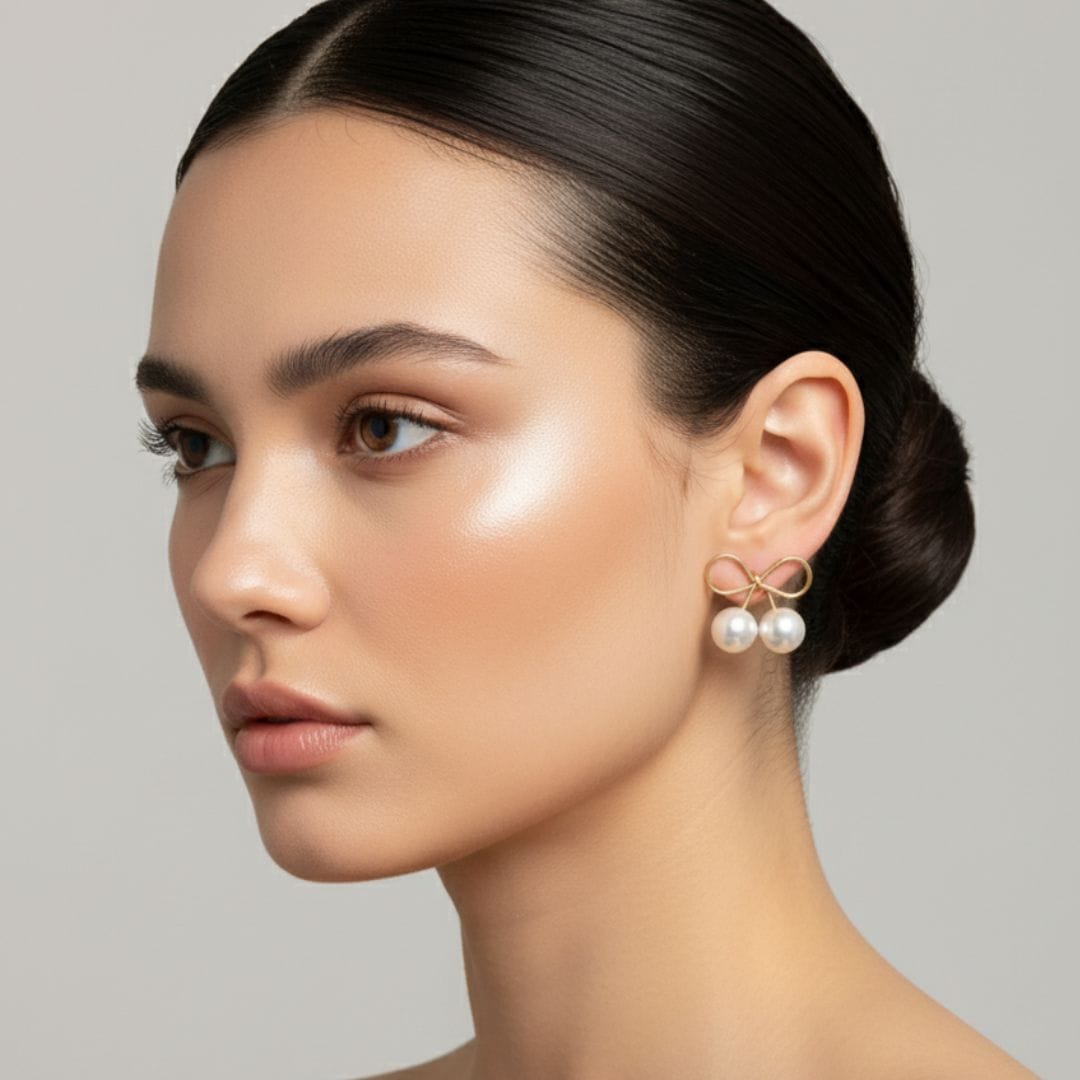 Bow and Pearl Stud Earrings