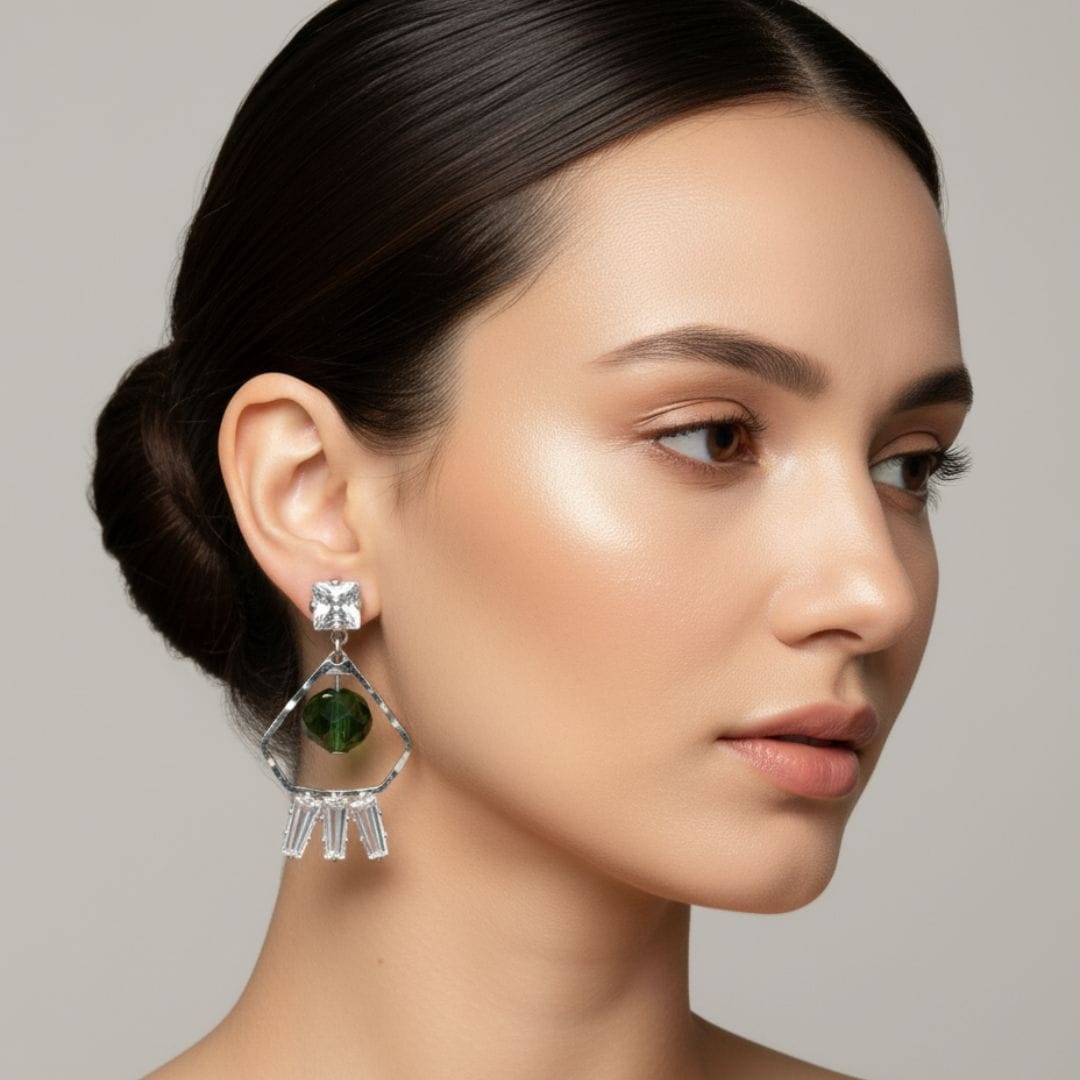 Green Crystal Dangle Earrings
