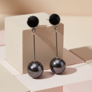 Modern Black and Silver Drop Earrings