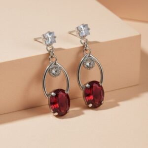 Red Oval Crystal Drop Earrings