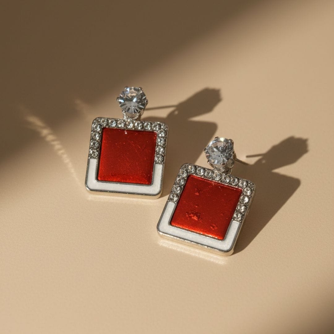 Red and White Enamel Drop Earrings