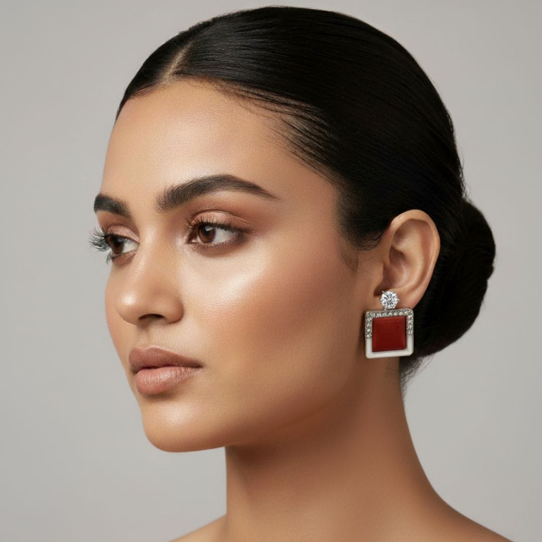Red and White Enamel Drop Earrings