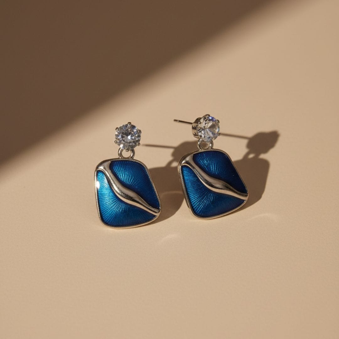 Blue Enamel Drop Earrings