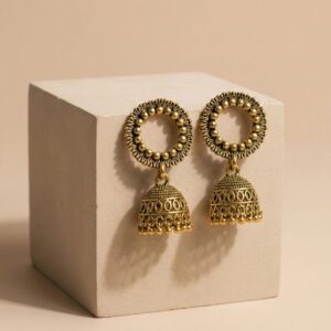 Antique Gold Circle Jhumka Earrings