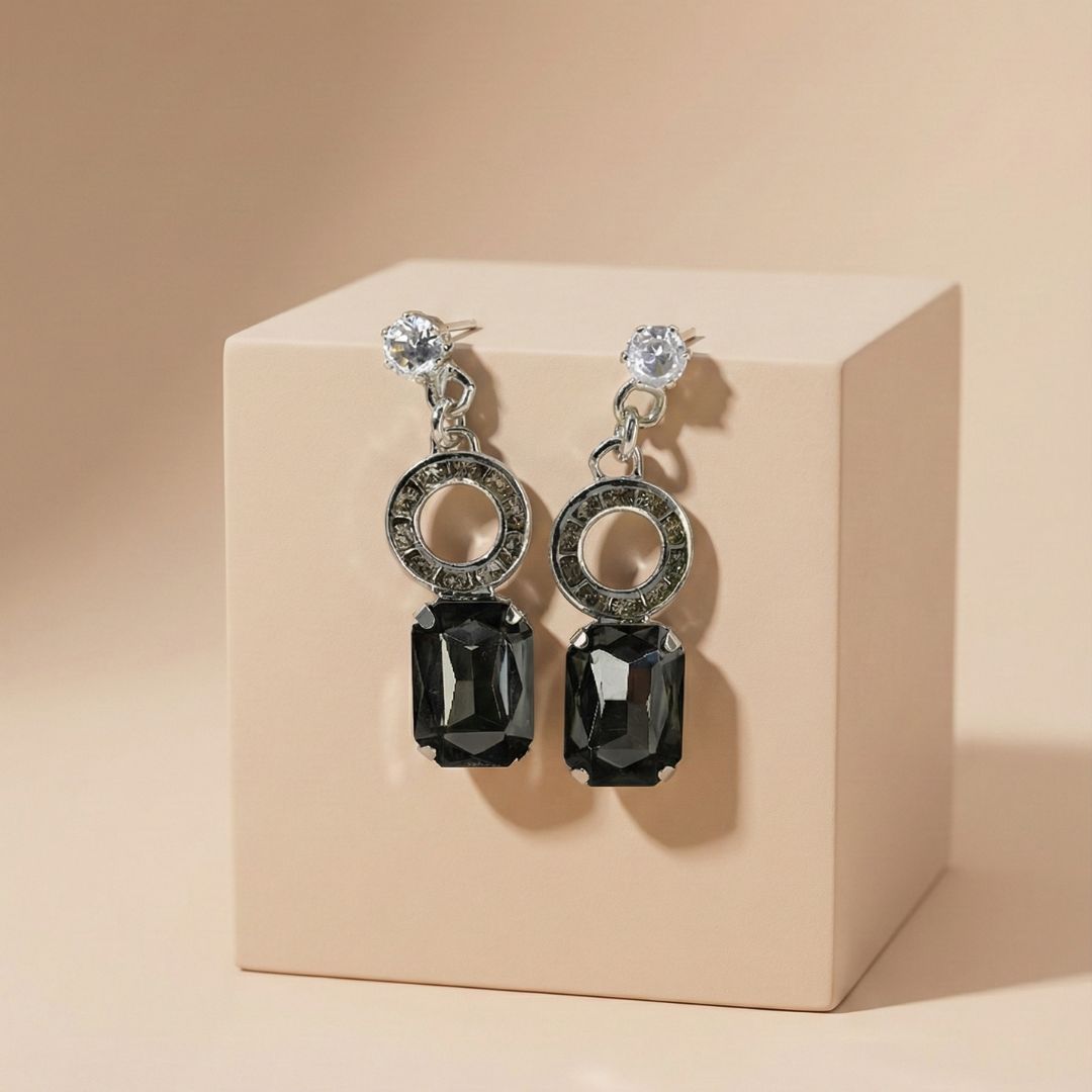 Black Emerald Crystal Drop Earrings