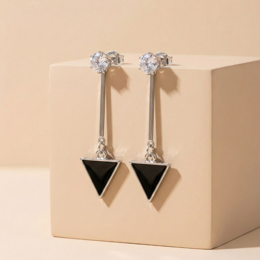 Black Triangle Crystal Drop Earrings