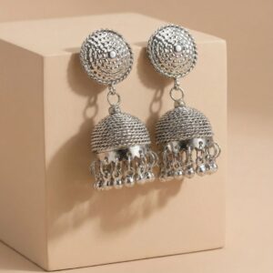 Classic Oxidised Silver Dome Jhumka Earrings