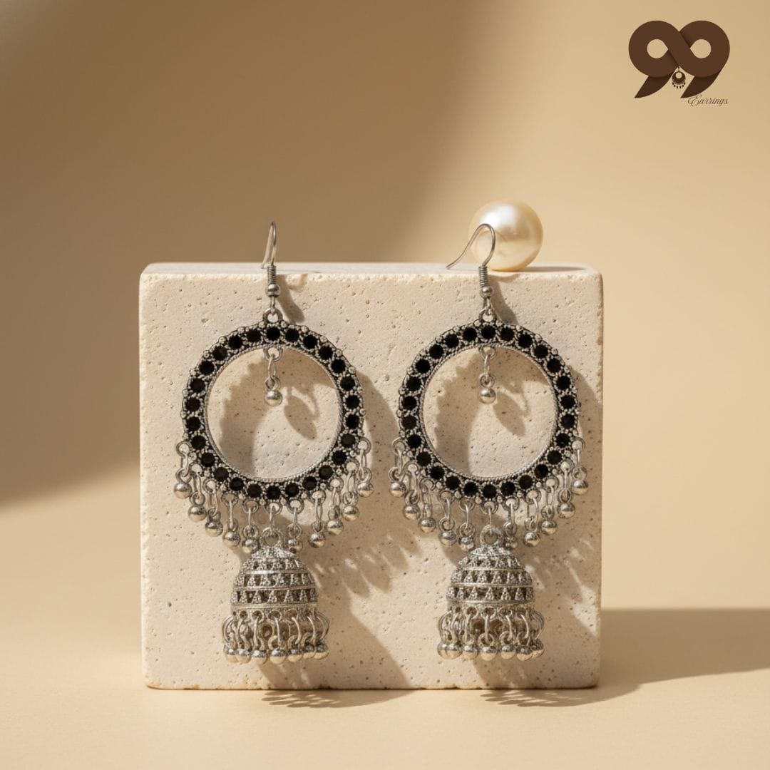 Noir Crystal Hoop Jhumka Fusion