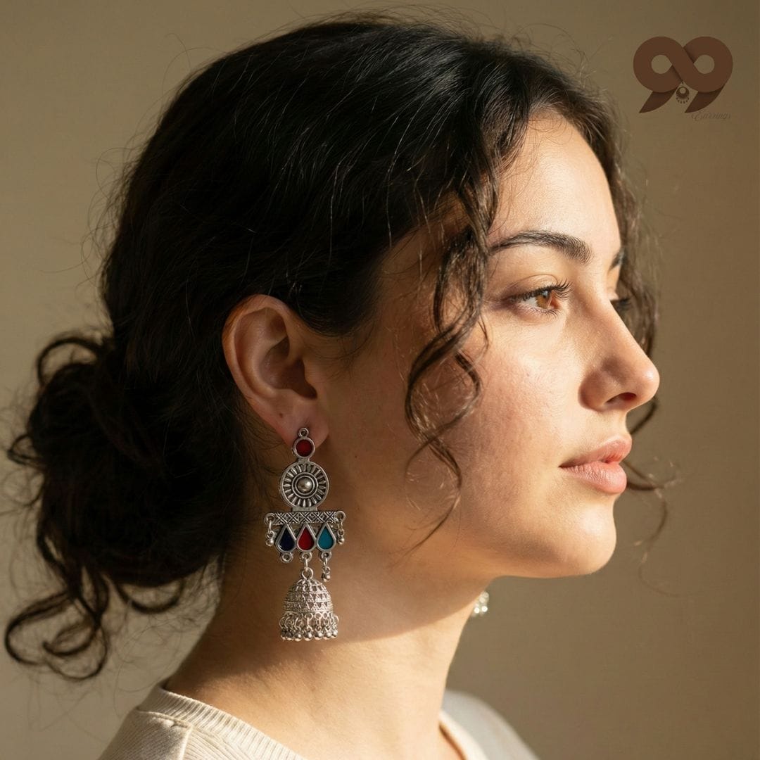 Silver Lotus Mandala Jhumka Drops