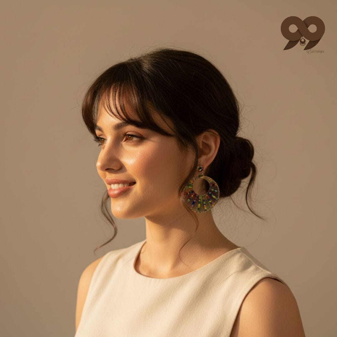 Multicolored Rainbow Thread-Wrapped Hoops