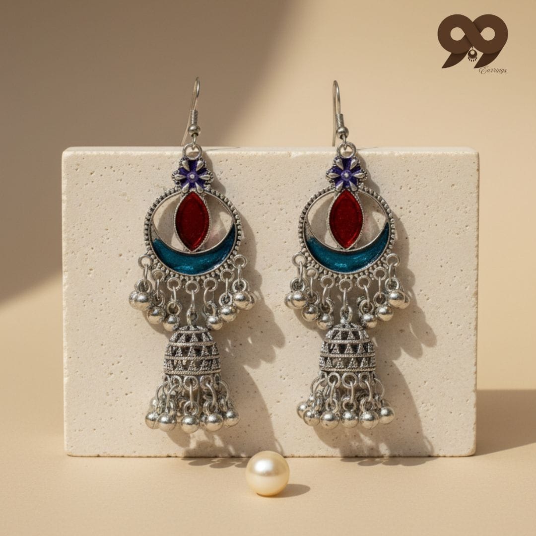 Azure Crescent Oxidized Jhumkas