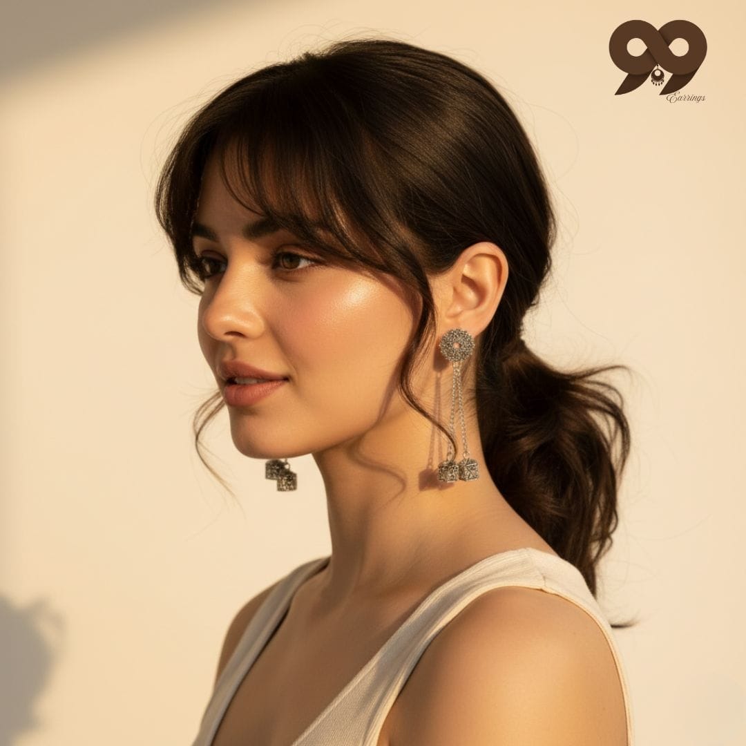 Silver Floral Jhumka Drop Earrings